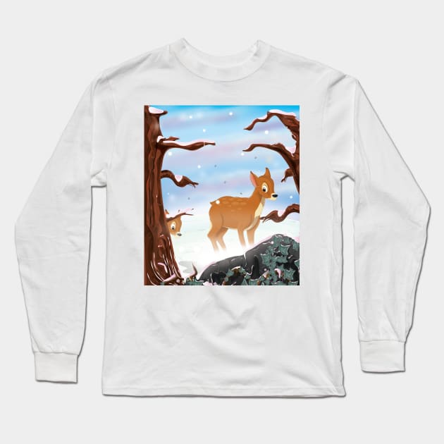 Deer in the Snow Long Sleeve T-Shirt by nickemporium1